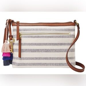 Fossil Fiona Striped Brown and Cream Crossbody Bag